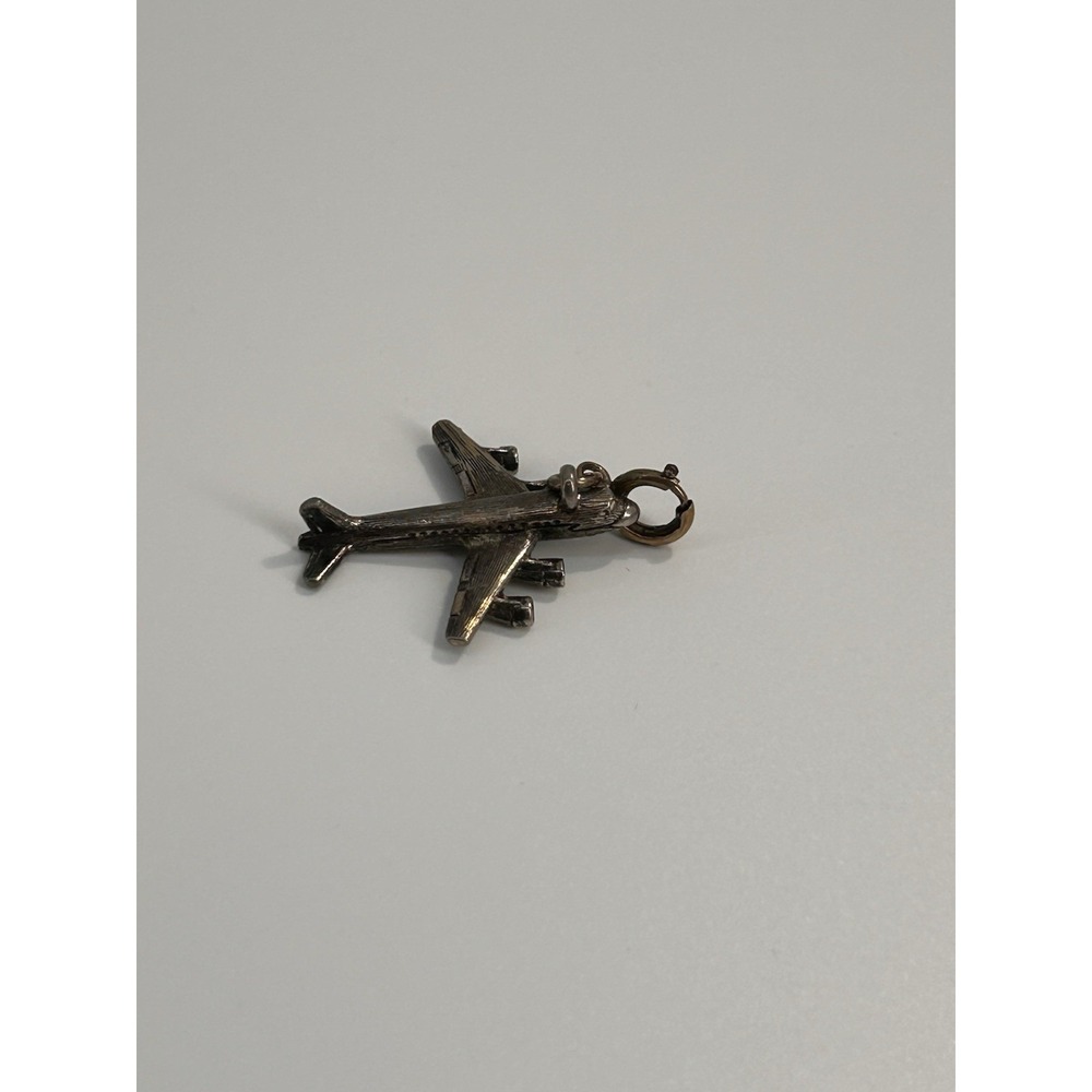 Vintage Silver-colored Airplane Charm Pendant